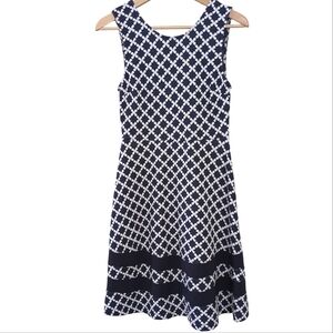 Mauvette navy patterned flared dress